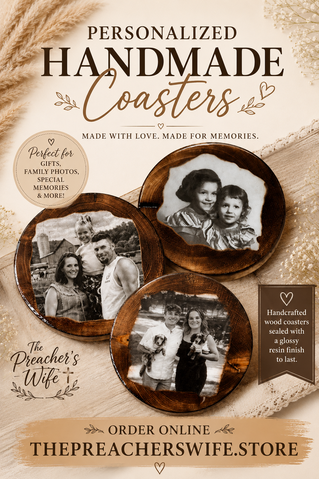 Personalized Black & White Photo Wood Coaster