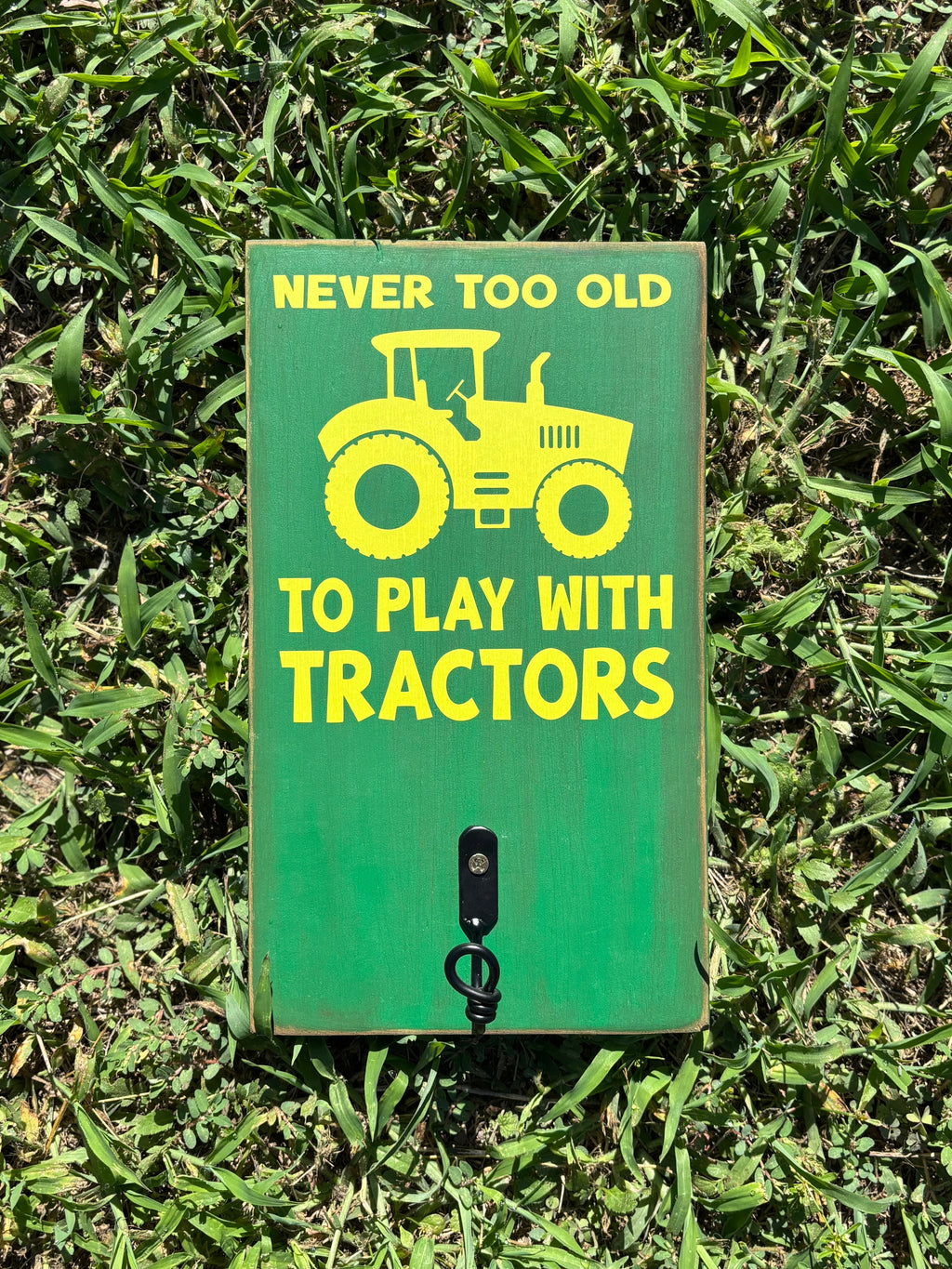 Never Too Old to Play with Tractors Wooden Key Holder