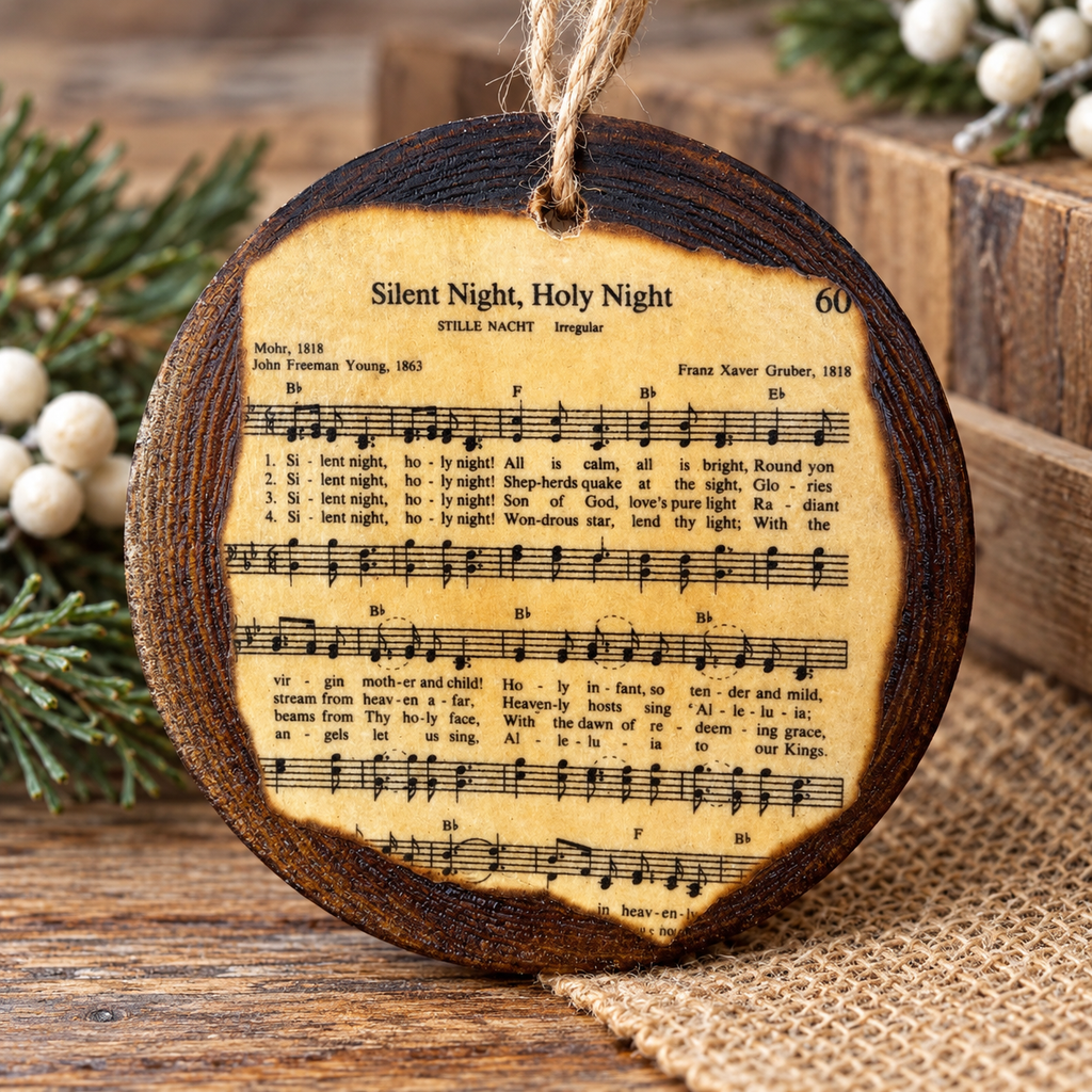 Christmas Hymn Wooden Ornament – Handmade Rustic Christmas Decor