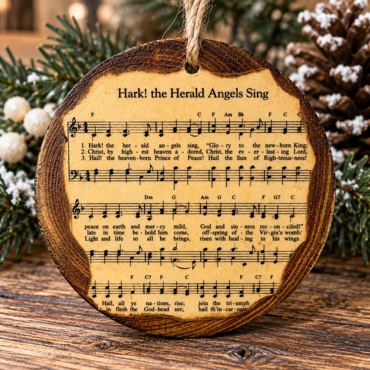 Christmas Hymn Wooden Ornament – Handmade Rustic Christmas Decor