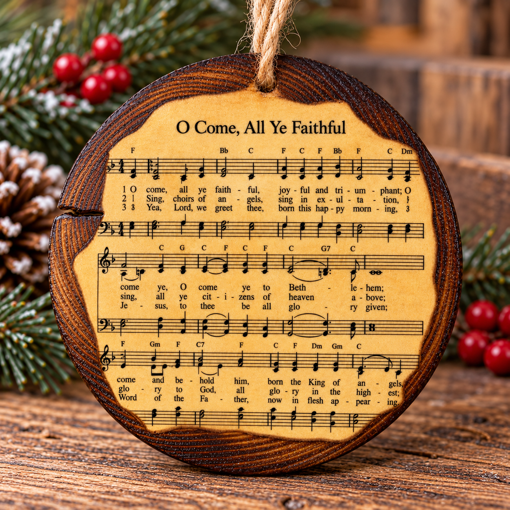 Christmas Hymn Wooden Ornament – Handmade Rustic Christmas Decor