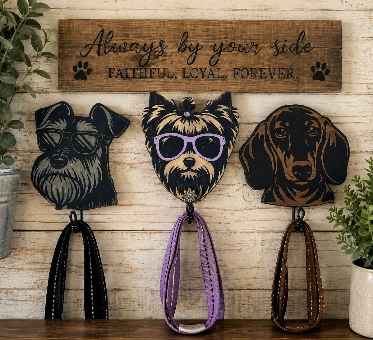 Handmade Wooden Dog Leash Holder – Unique Dog Lover Wall Decor
